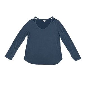 NWT Time And Tru Blue V-Neck Semi Fitted Long Sleeve Blouse Size Large Women’s